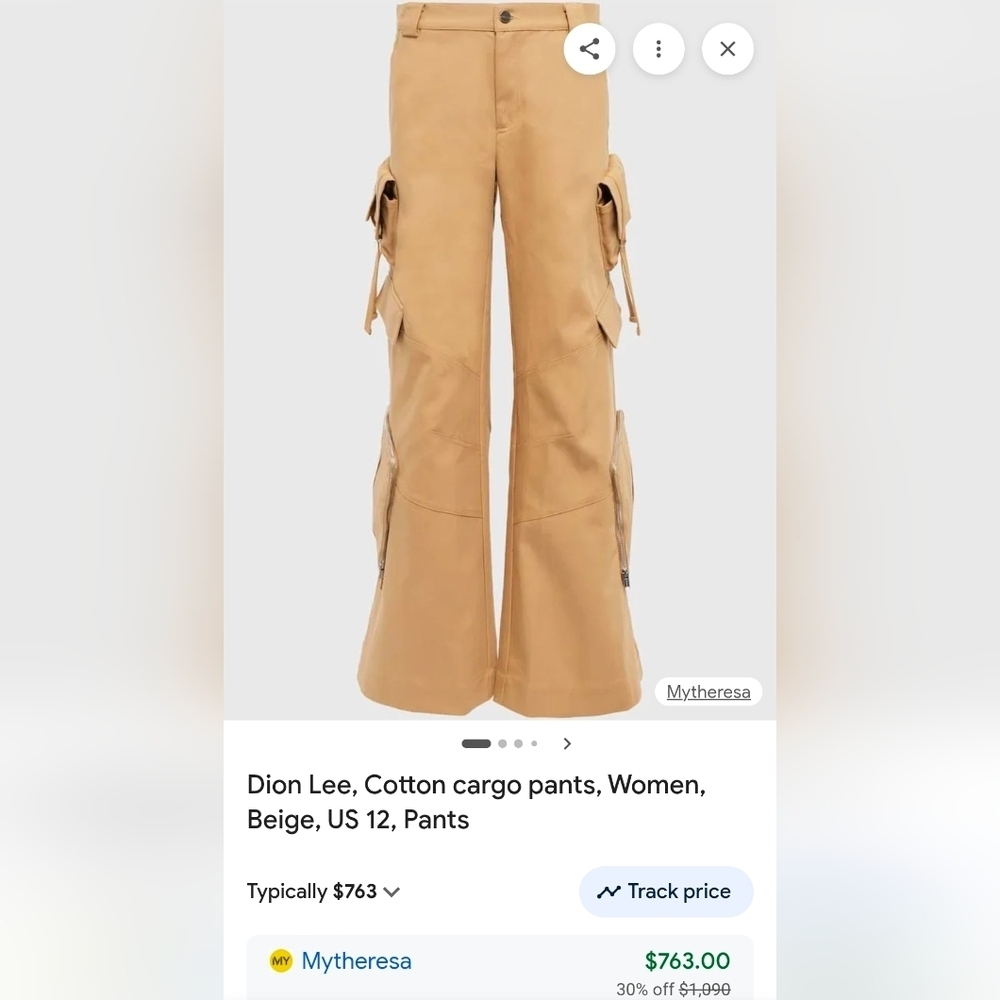 Dion Lee Dynasty Cotton Twill Tan Wide Leg Y2k Utility Military Cargo Pants - Picture 5 of 8